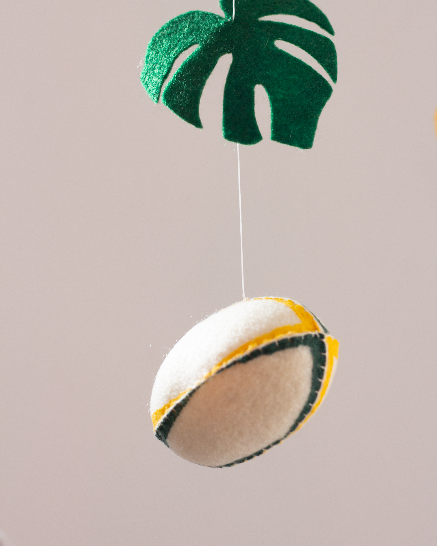 Handmade South African Classic Hoop mobile with green & gold rugby ball