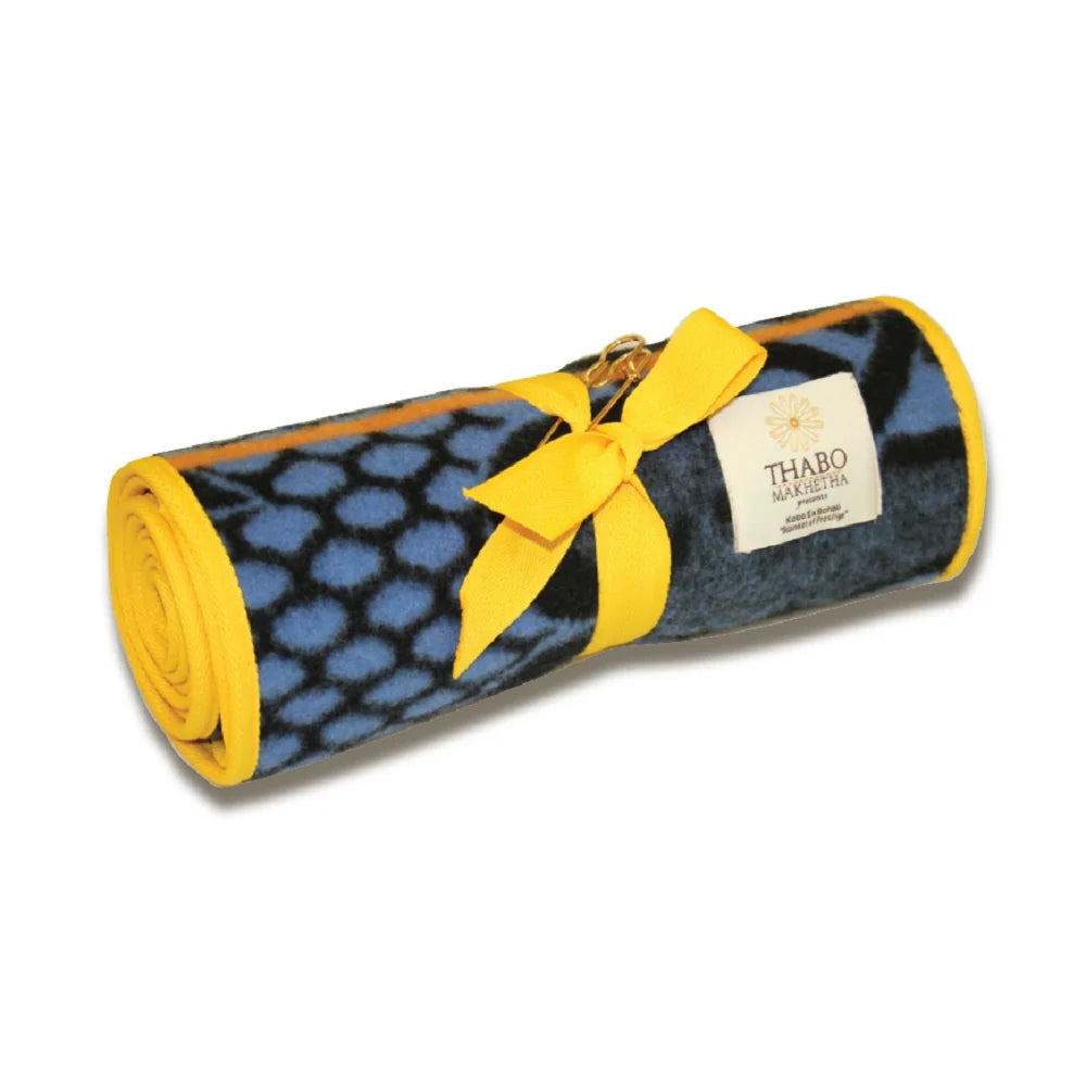 Kobo Scarf - Seana Marena Blue (Blue/Black with Mustard Yellow Line)